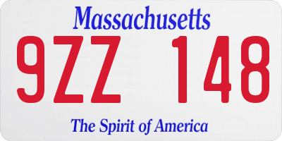 MA license plate 9ZZ148