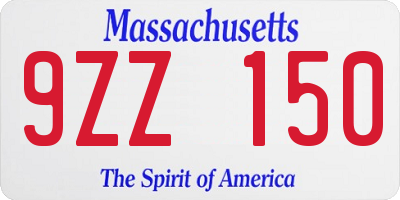 MA license plate 9ZZ150