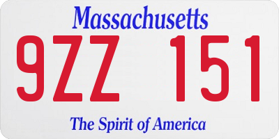 MA license plate 9ZZ151