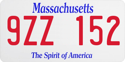 MA license plate 9ZZ152