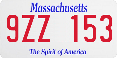 MA license plate 9ZZ153