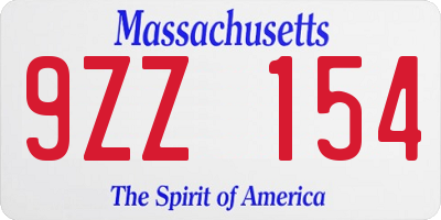 MA license plate 9ZZ154