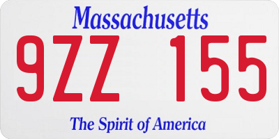 MA license plate 9ZZ155