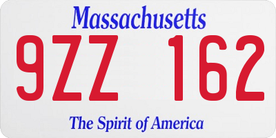 MA license plate 9ZZ162