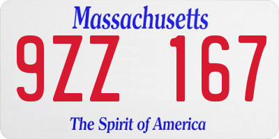 MA license plate 9ZZ167