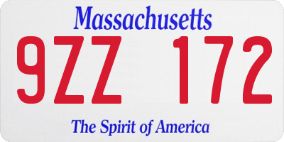 MA license plate 9ZZ172