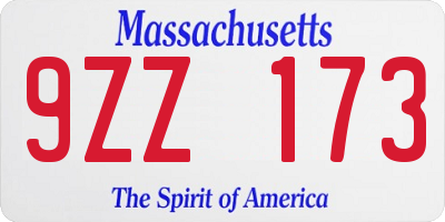 MA license plate 9ZZ173