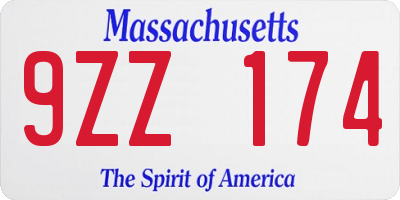 MA license plate 9ZZ174