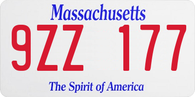 MA license plate 9ZZ177