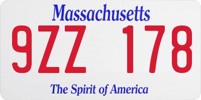 MA license plate 9ZZ178