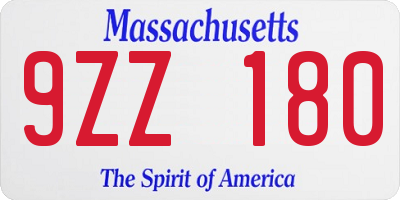 MA license plate 9ZZ180