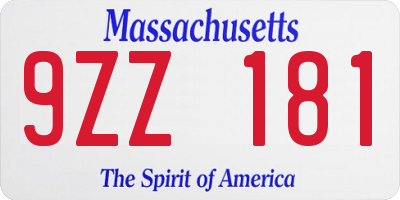 MA license plate 9ZZ181