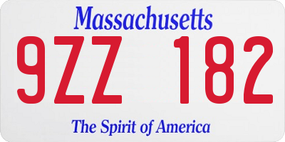 MA license plate 9ZZ182