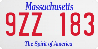 MA license plate 9ZZ183