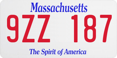 MA license plate 9ZZ187