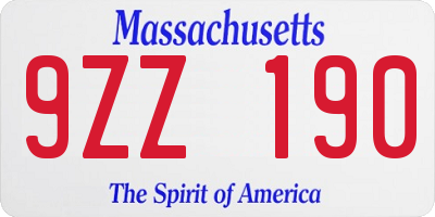 MA license plate 9ZZ190