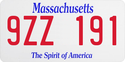 MA license plate 9ZZ191