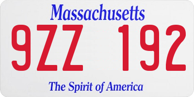 MA license plate 9ZZ192