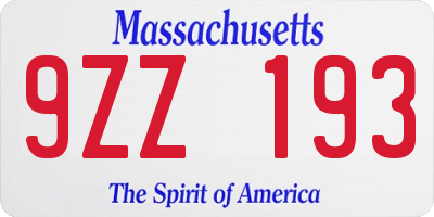 MA license plate 9ZZ193