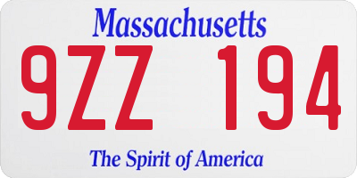 MA license plate 9ZZ194