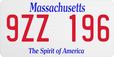 MA license plate 9ZZ196