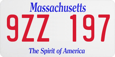 MA license plate 9ZZ197