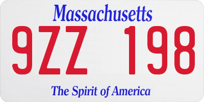 MA license plate 9ZZ198