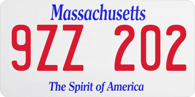 MA license plate 9ZZ202