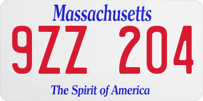 MA license plate 9ZZ204