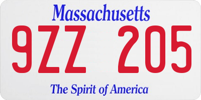 MA license plate 9ZZ205