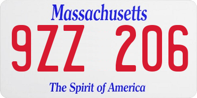 MA license plate 9ZZ206