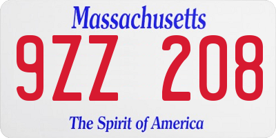 MA license plate 9ZZ208