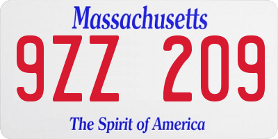 MA license plate 9ZZ209