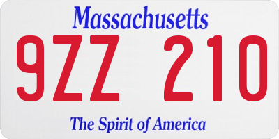 MA license plate 9ZZ210