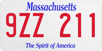 MA license plate 9ZZ211