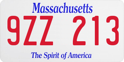 MA license plate 9ZZ213