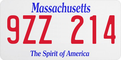 MA license plate 9ZZ214