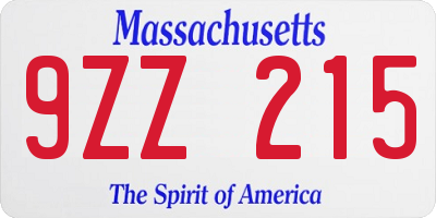 MA license plate 9ZZ215