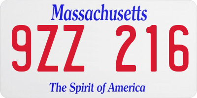 MA license plate 9ZZ216