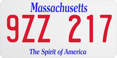 MA license plate 9ZZ217