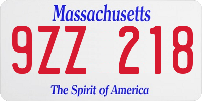 MA license plate 9ZZ218