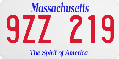 MA license plate 9ZZ219