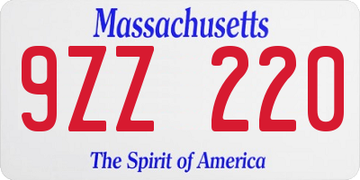 MA license plate 9ZZ220