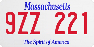 MA license plate 9ZZ221