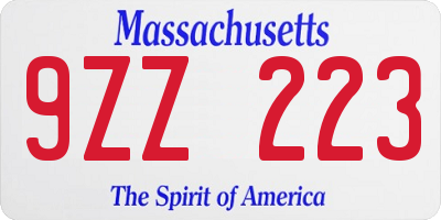 MA license plate 9ZZ223