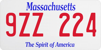 MA license plate 9ZZ224