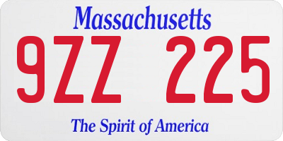 MA license plate 9ZZ225