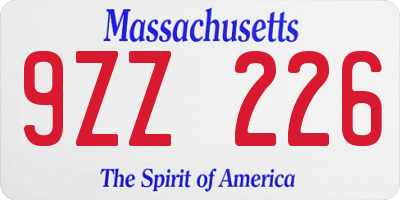 MA license plate 9ZZ226