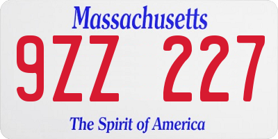 MA license plate 9ZZ227