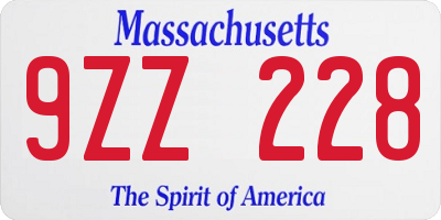 MA license plate 9ZZ228